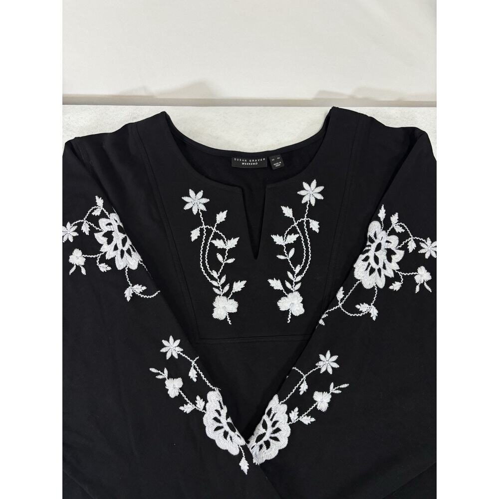 Susan Graver Weekend Embroidered Tunic Top Womens 5X Black‎ Floral Boho